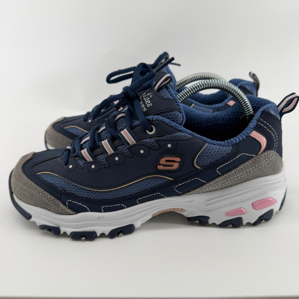 Skechers DLites Fresh Start Navy Blue Pink Sneakers 11947 Womens Size 8.5 - Picture 5 of 10